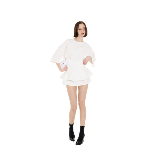 SPACE SUIT CORSET BELT & TEE in off white original knit jersey by AYA. Made in Japan.