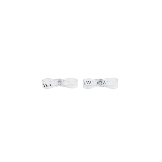 SPACE SUIT EARRING 5cm in clear by AYA. Ribbon motif made in Japan.