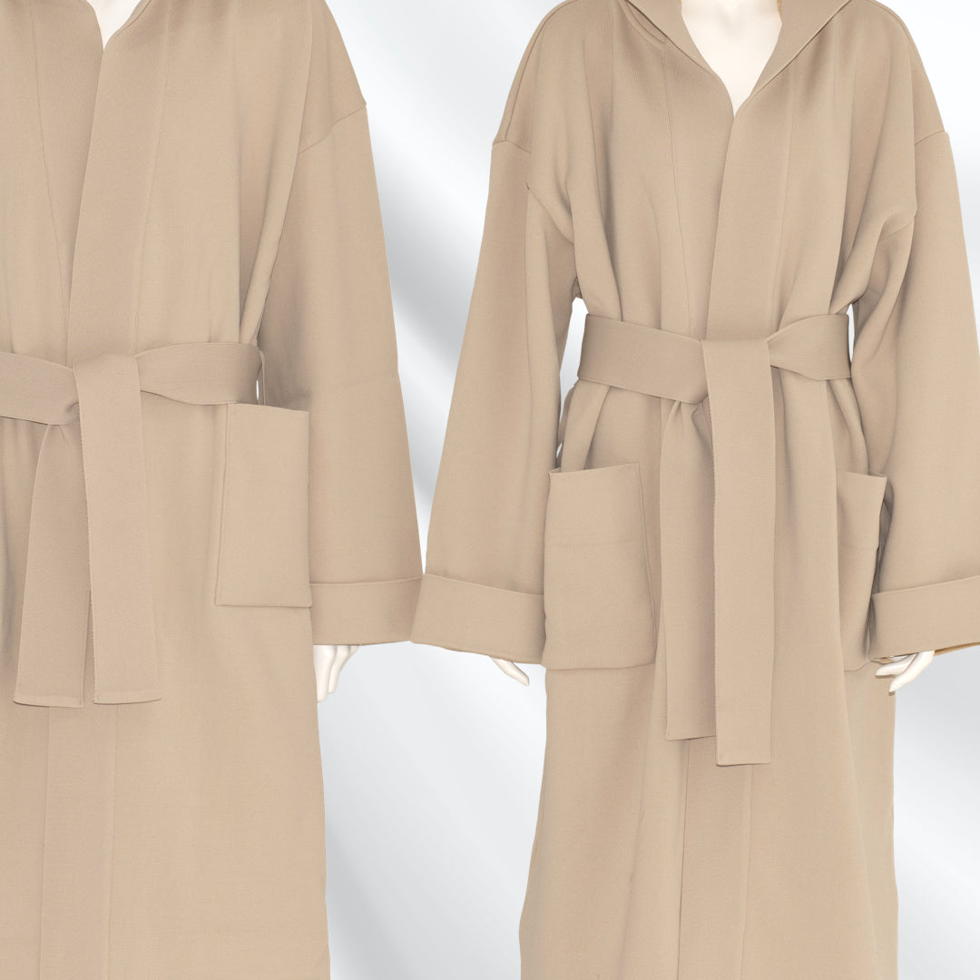 SPACE SUIT GOWN in beige original knit jersey by AYA. Made in Japan.