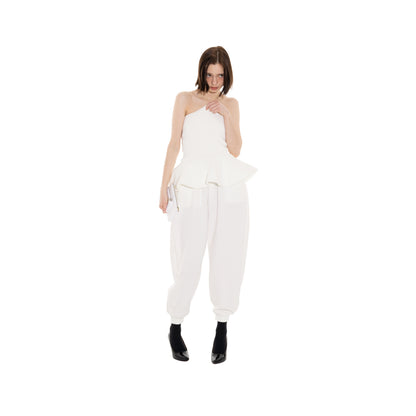 SPACE SUIT bontan PANTS & CORSET BELT in off white original knit jersey by AYA. Made in Japan.
