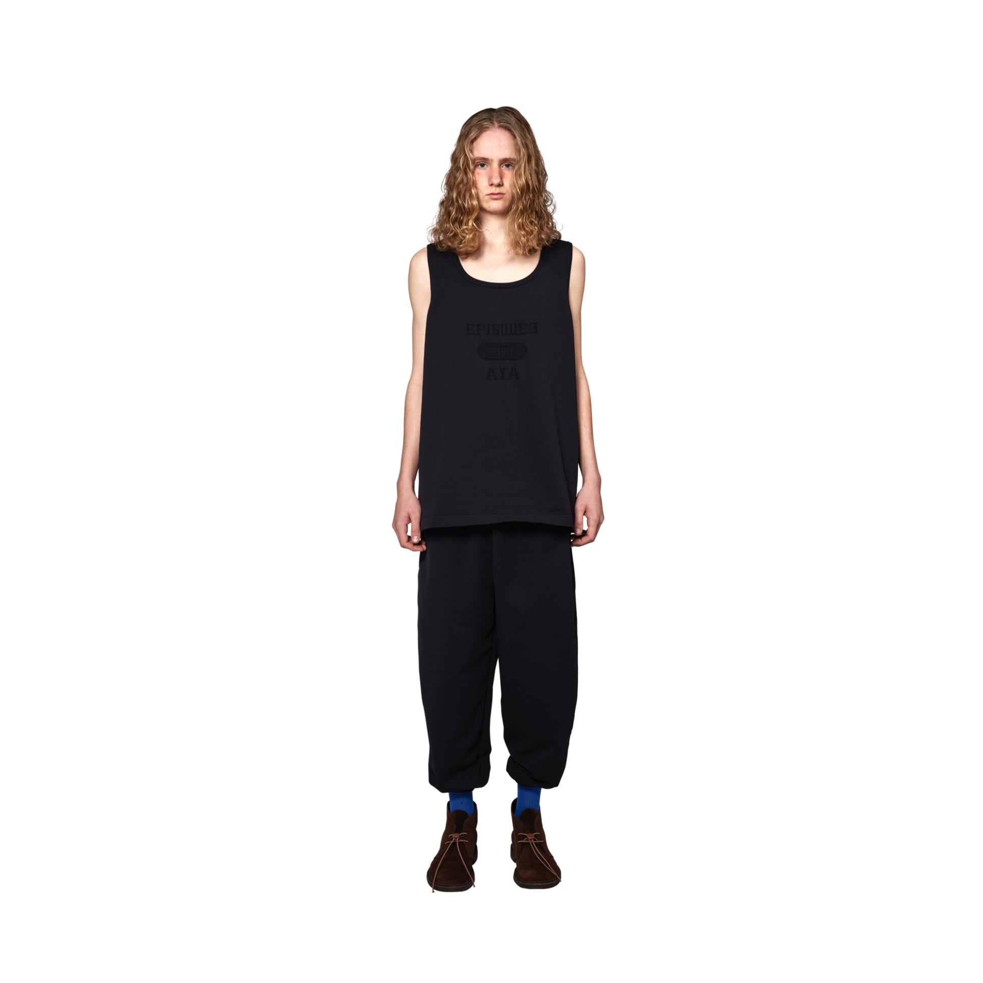 SPACE SUIT bontan PANTS & TANK TOP in black original knit jersey by AYA. Made in Japan.