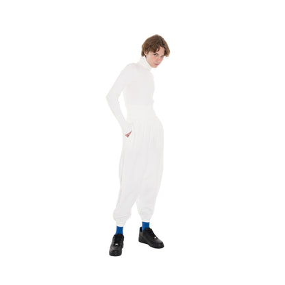 SPACE SUIT bontan PANTS & TURTLENECK  in off white original knit jersey by AYA. Made in Japan.