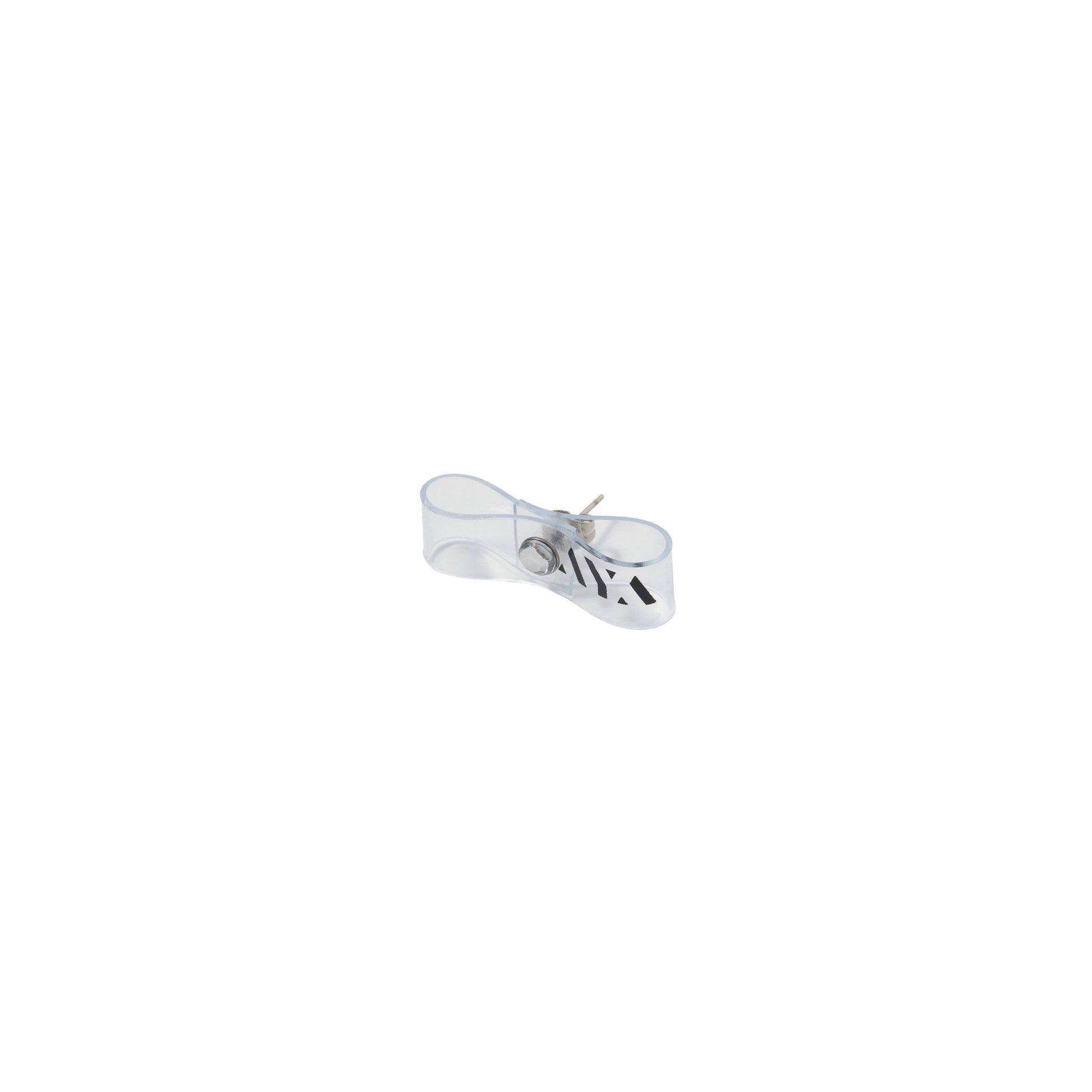 SPACE SUIT EARRING 3cm in clear by AYA. Ribbon motif made in Japan.