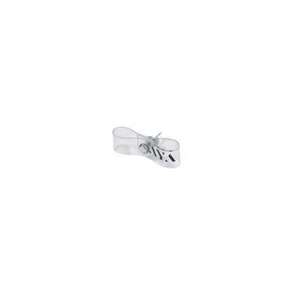 SPACE SUIT EARRING 3cm in clear by AYA. Ribbon motif made in Japan.