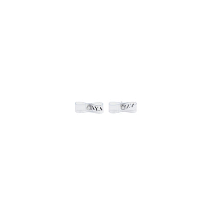 SPACE SUIT EARRING 3cm in clear by AYA. Ribbon motif made in Japan.