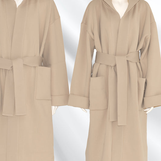SPACE SUIT GOWN in beige original knit jersey by AYA. Made in Japan.