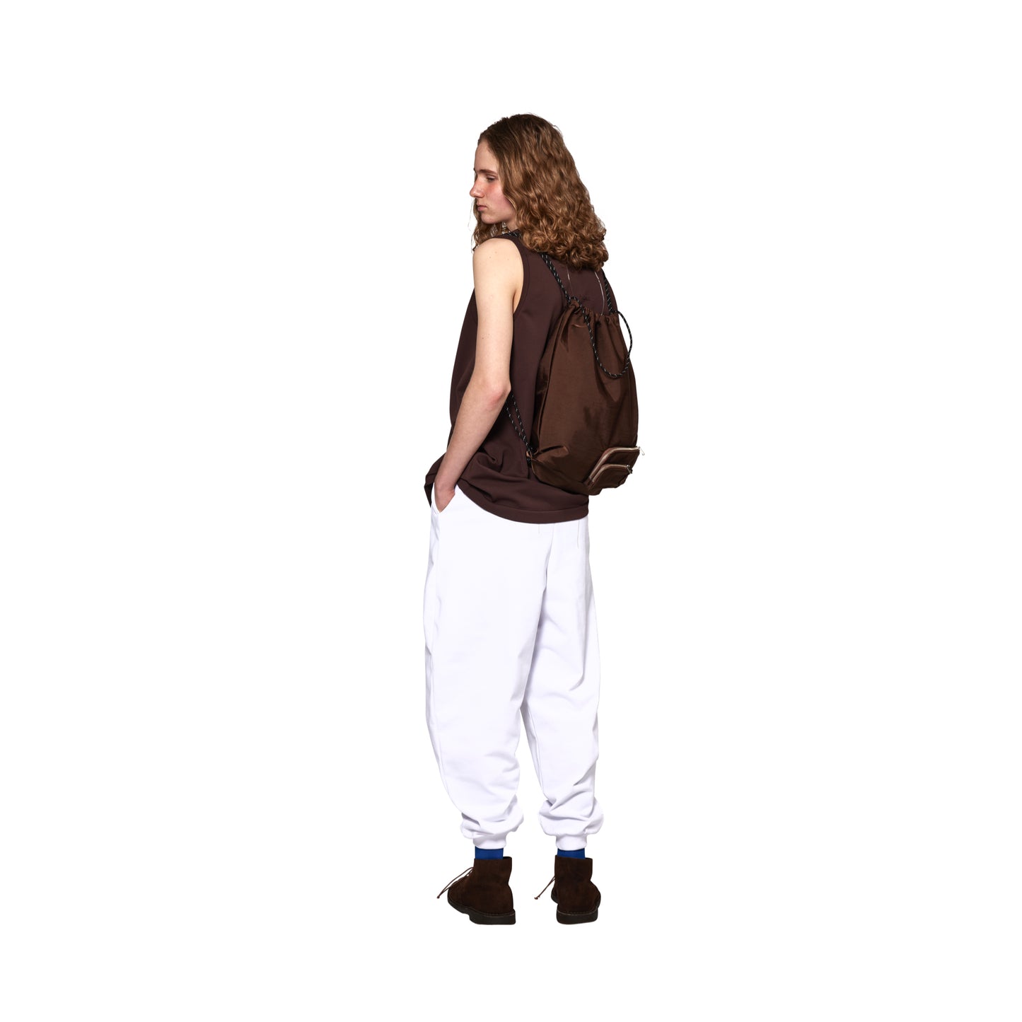 SPACE SUIT KNAPSACK in brown by AYA. Unisex bag made in Japan.