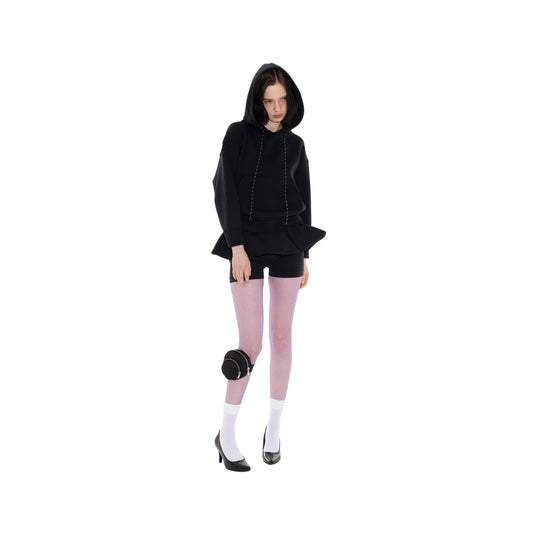 SPACE SUIT PARKA & CORSET BELT & BYKER PANTS in black original knit jersey by AYA. Made in Japan.
