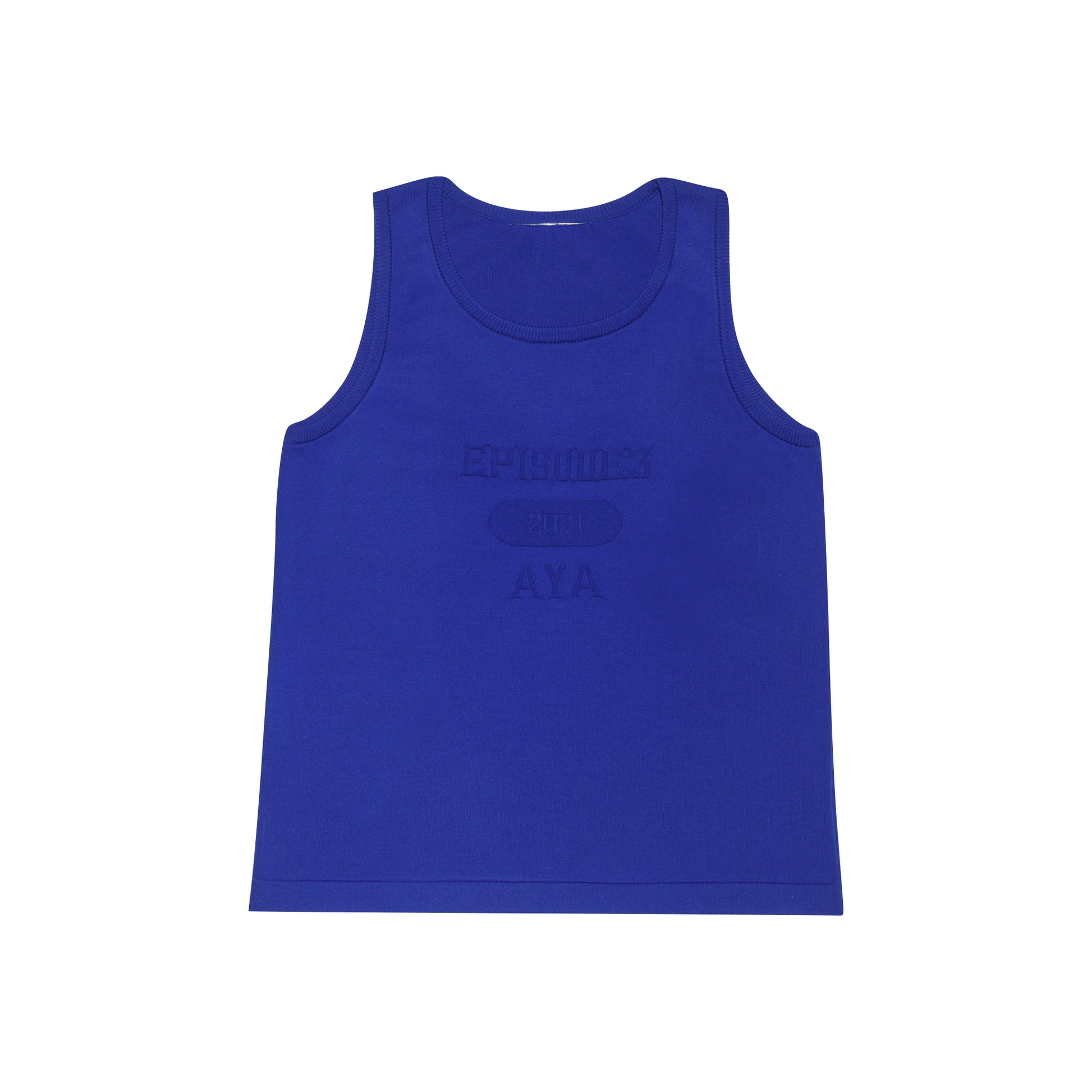 SPACE SUIT TANK TOP in blue original knit jersey by AYA. Made in Japan.