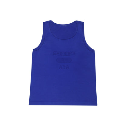 SPACE SUIT TANK TOP in blue original knit jersey by AYA. Made in Japan.
