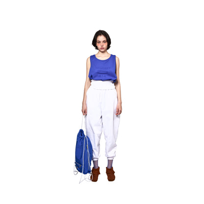 SPACE SUIT TANK TOP & KNAPSACK in blue original knit jersey by AYA. Made in Japan.