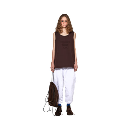 SPACE SUIT TANK TOP & KNAPSACK in brown by AYA. Unisex bag made in Japan.