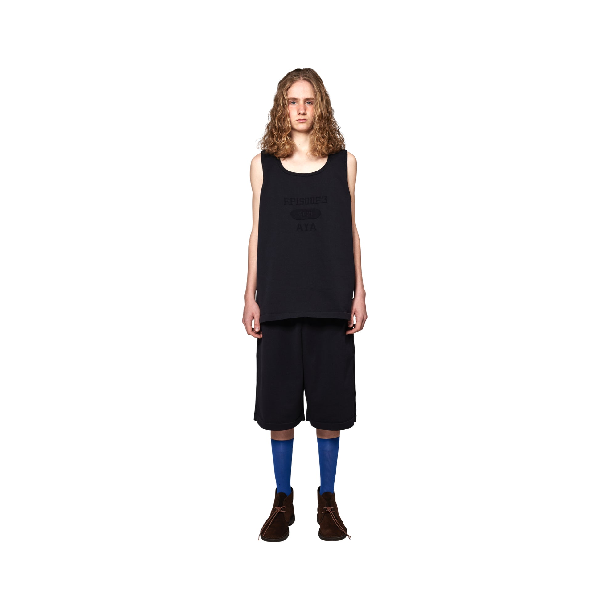 SPACE SUIT TANK TOP & SHORT PANTS in black by AYA. Unisex bag made in Japan.