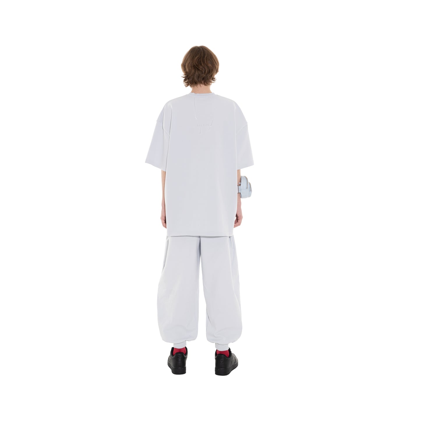 SPACE SUIT TEE & bontan PANTS in sax blue original knit jersey by AYA. Unisex pants made in Japan.