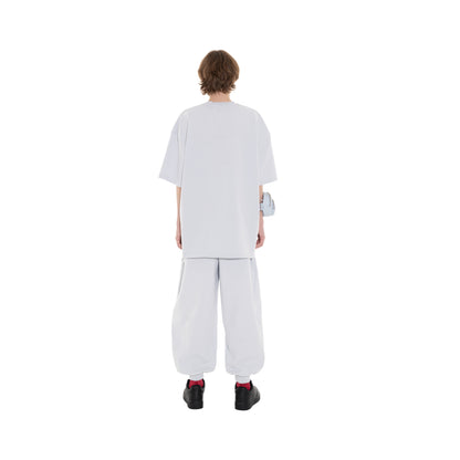 SPACE SUIT TEE & bontan PANTS in sax blue original knit jersey by AYA. Unisex pants made in Japan.