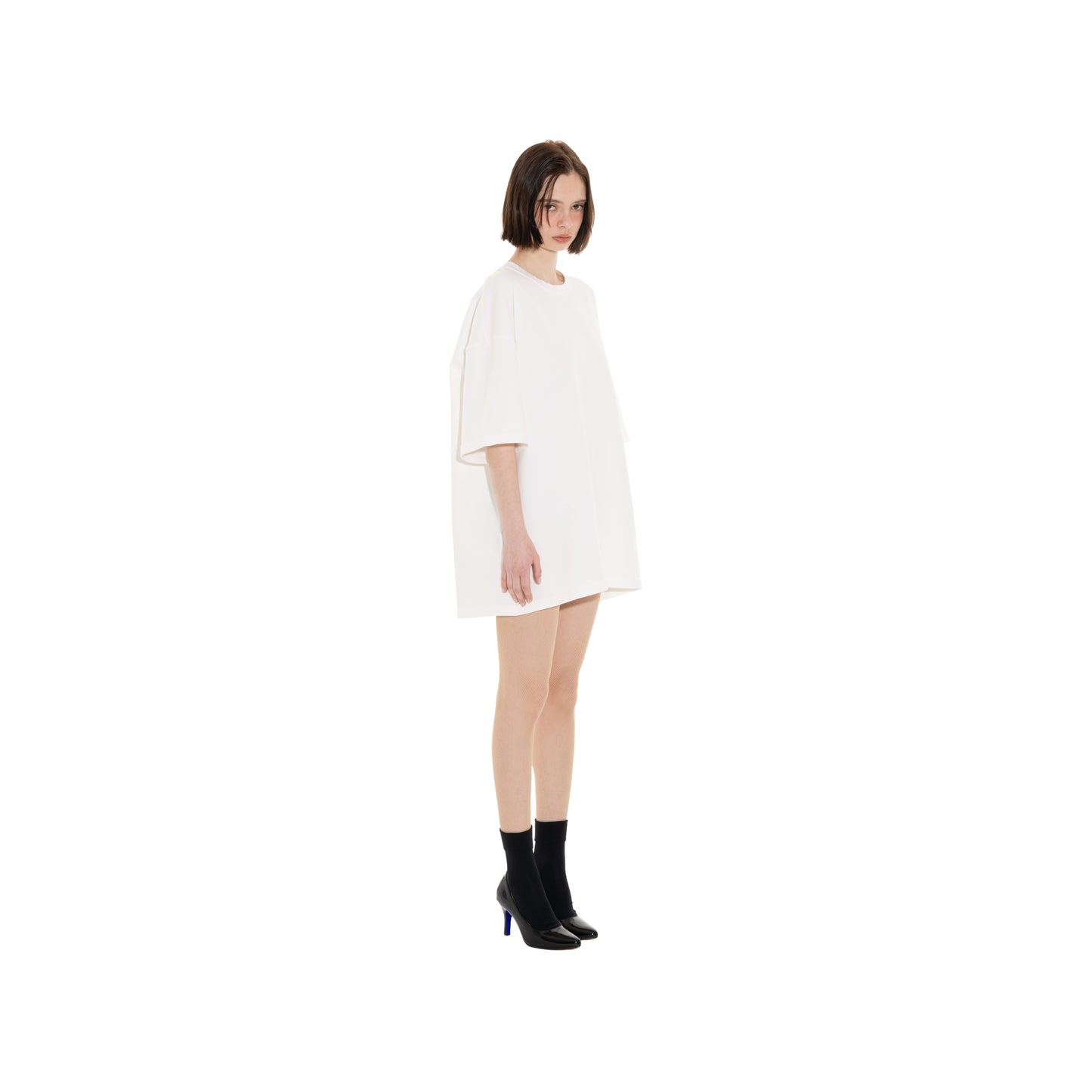 SPACE SUIT TEE in off white original knit jersey by AYA. Unisex pants made in Japan.