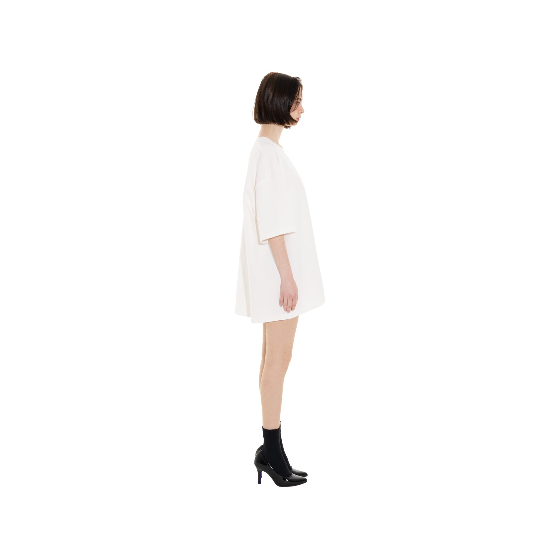 SPACE SUIT TEE in off white original knit jersey by AYA. Unisex pants made in Japan.