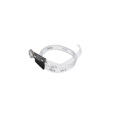 AYA transparent PVC belt with printed logo, made in Japan.