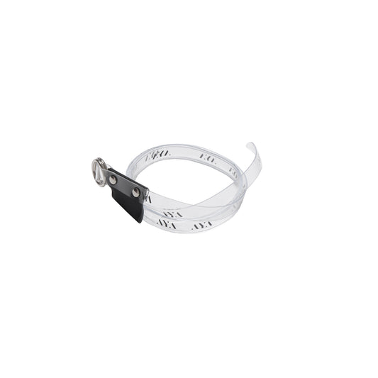 AYA transparent PVC belt with printed logo, made in Japan.