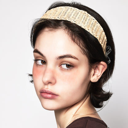SPACE SUIT HEADBAND with transparent AYA logo ribbon by AYA. Woven headband made in Japan